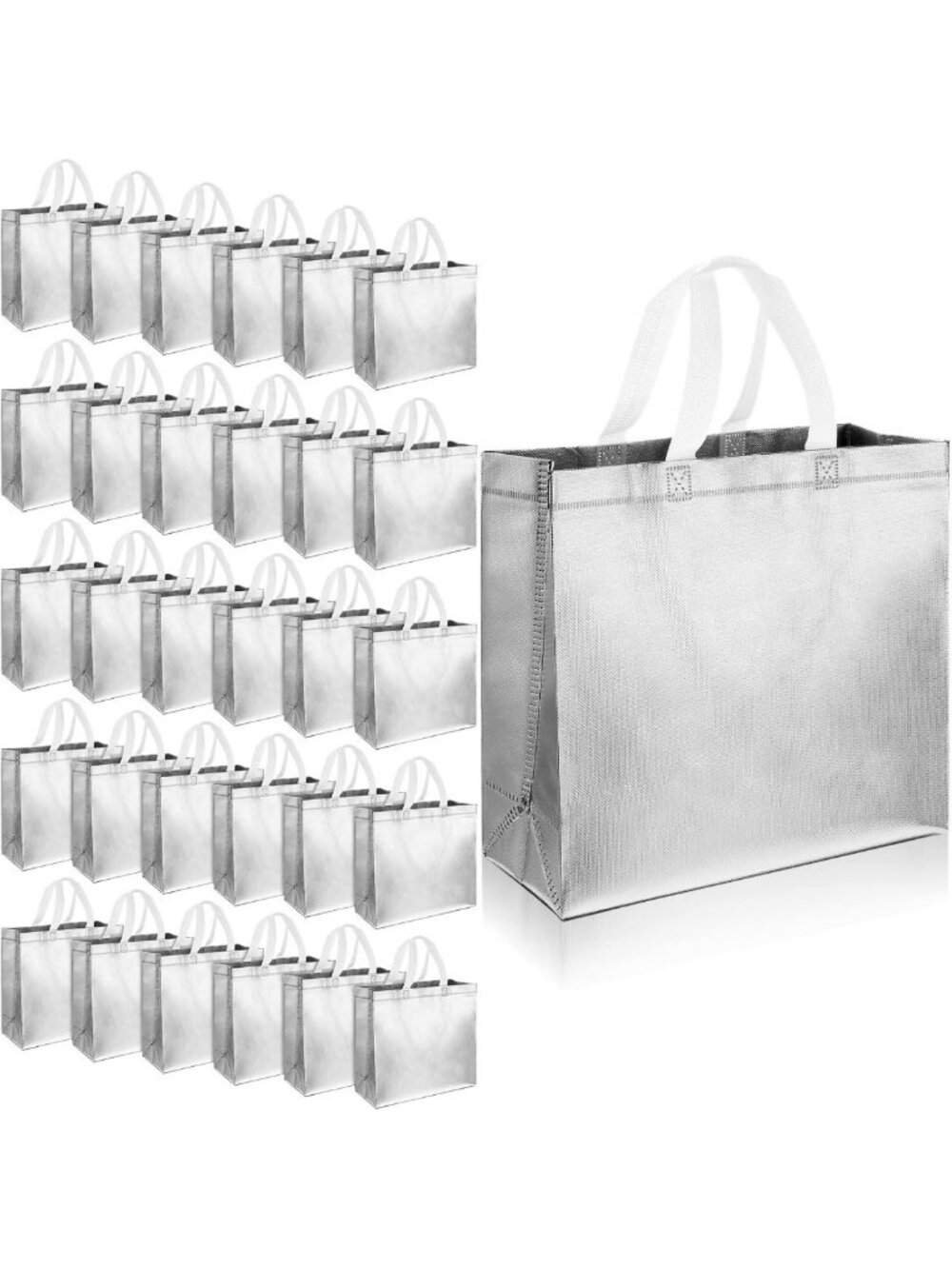 60 Pcs Reusable Silver Gift Tote Bags for Grocery, Shopping, Party Favors